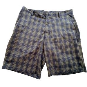 Chaps Golf Shorts Mens 36 Navy Blue Plaid Performance Stretch Polyester Blend